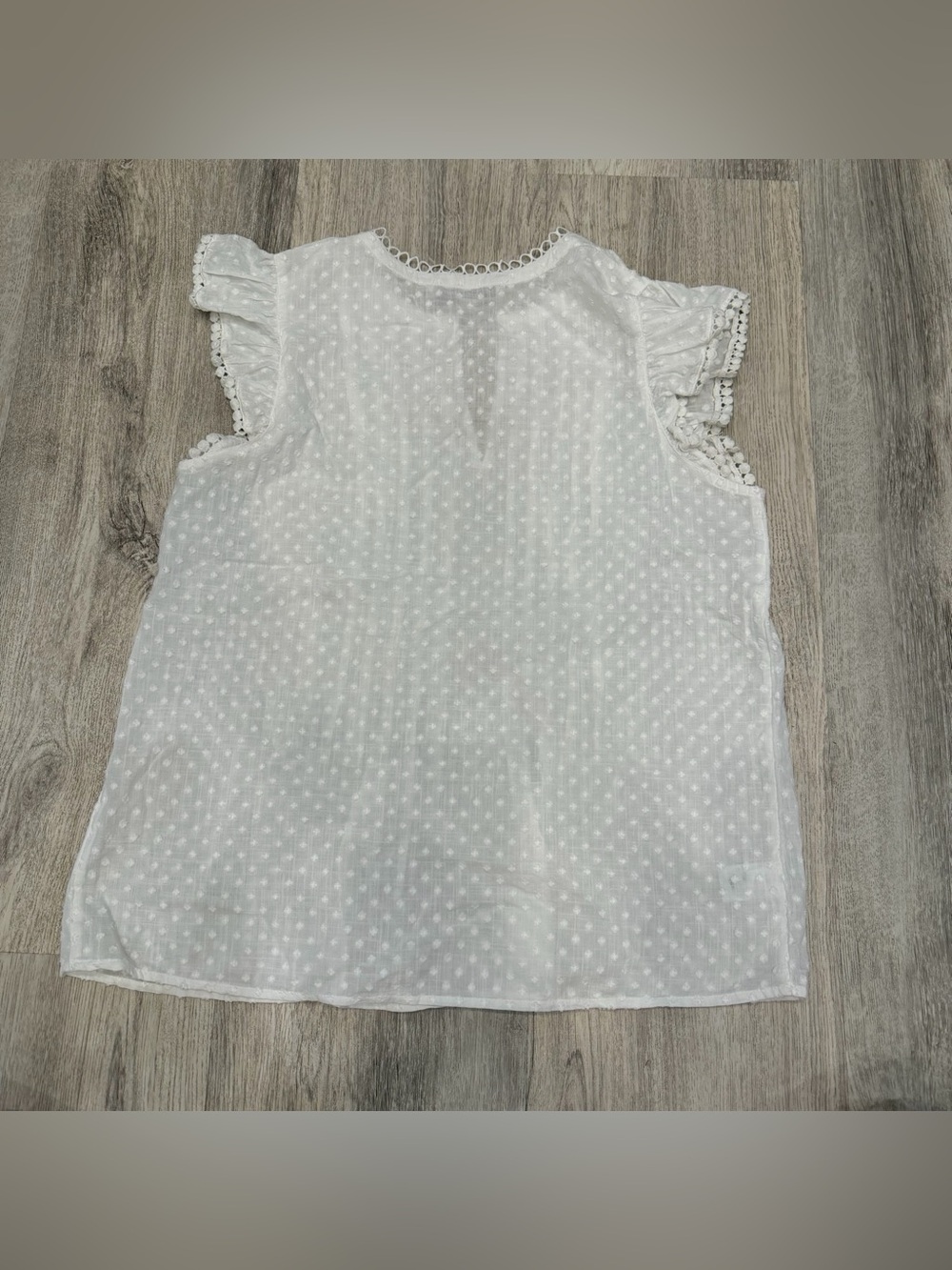 LOFT White Swiss Dot Ruffle Blouse Size Small Cottagecore Top - Picture 3 of 3